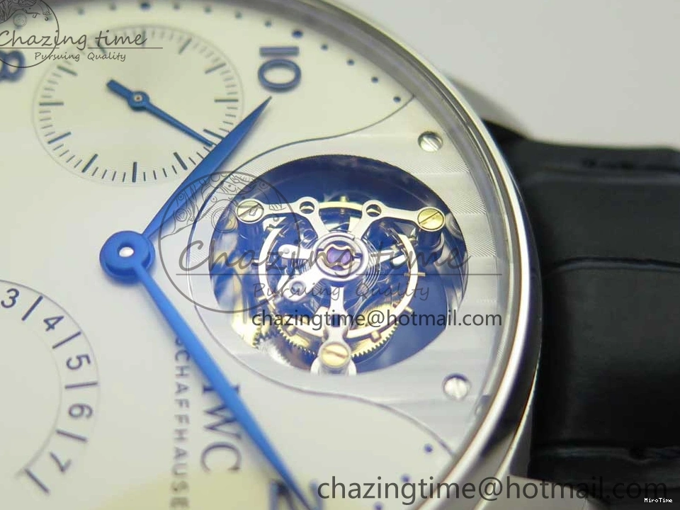 MIROTIME 0506 Portuguese Tourbillon IW5046 SS ZF Best Edition White Dial Blue Markers on Blue Leather Strap Fashionable 7149